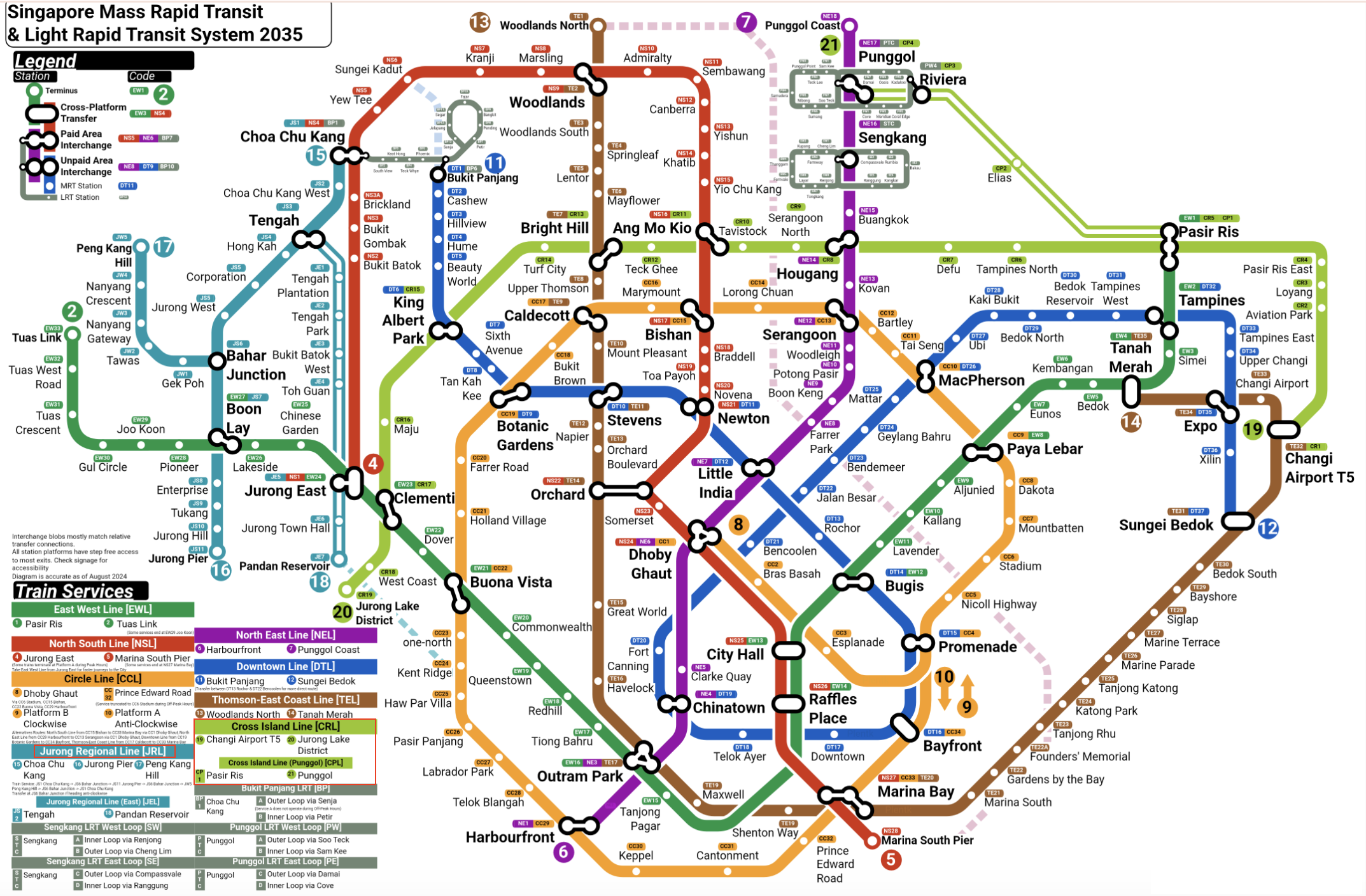 Singapore MRT map showing the rail network as planned for 2035